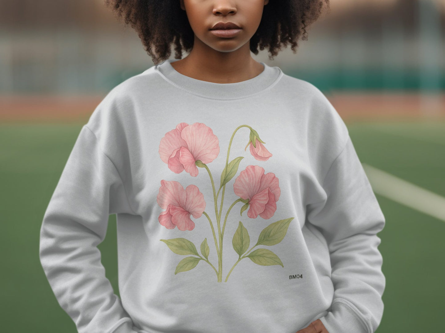 Pink Floral Design on White Sweatshirt product type
