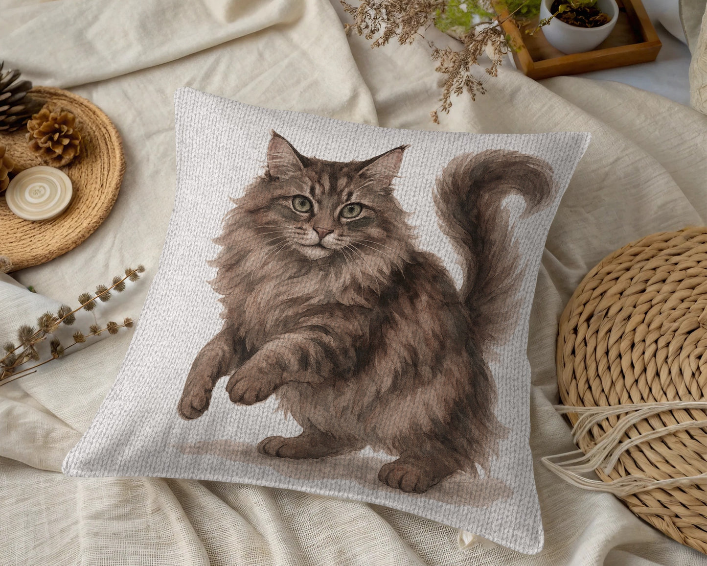 Adorable Fluffy Cat Print Throw Pillow product