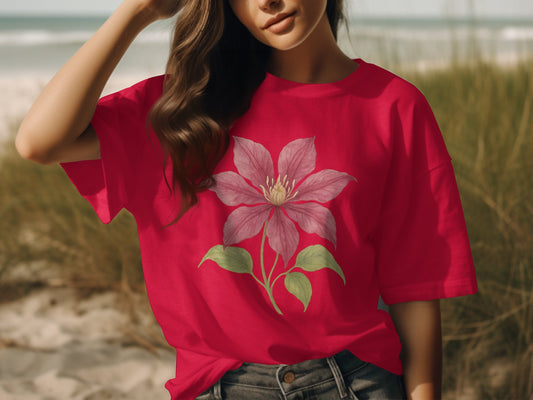 Beautiful Red Short Sleeve Floral T-Shirt product type