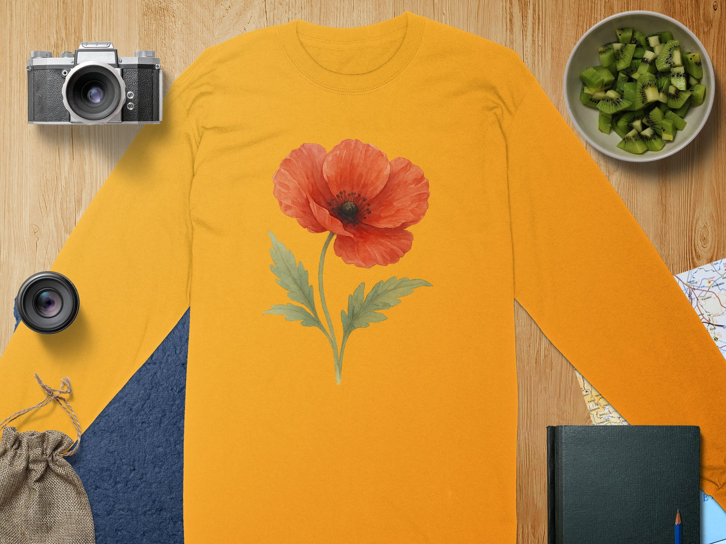 Vibrant Orange Long Sleeve Poppy Design Shirt product