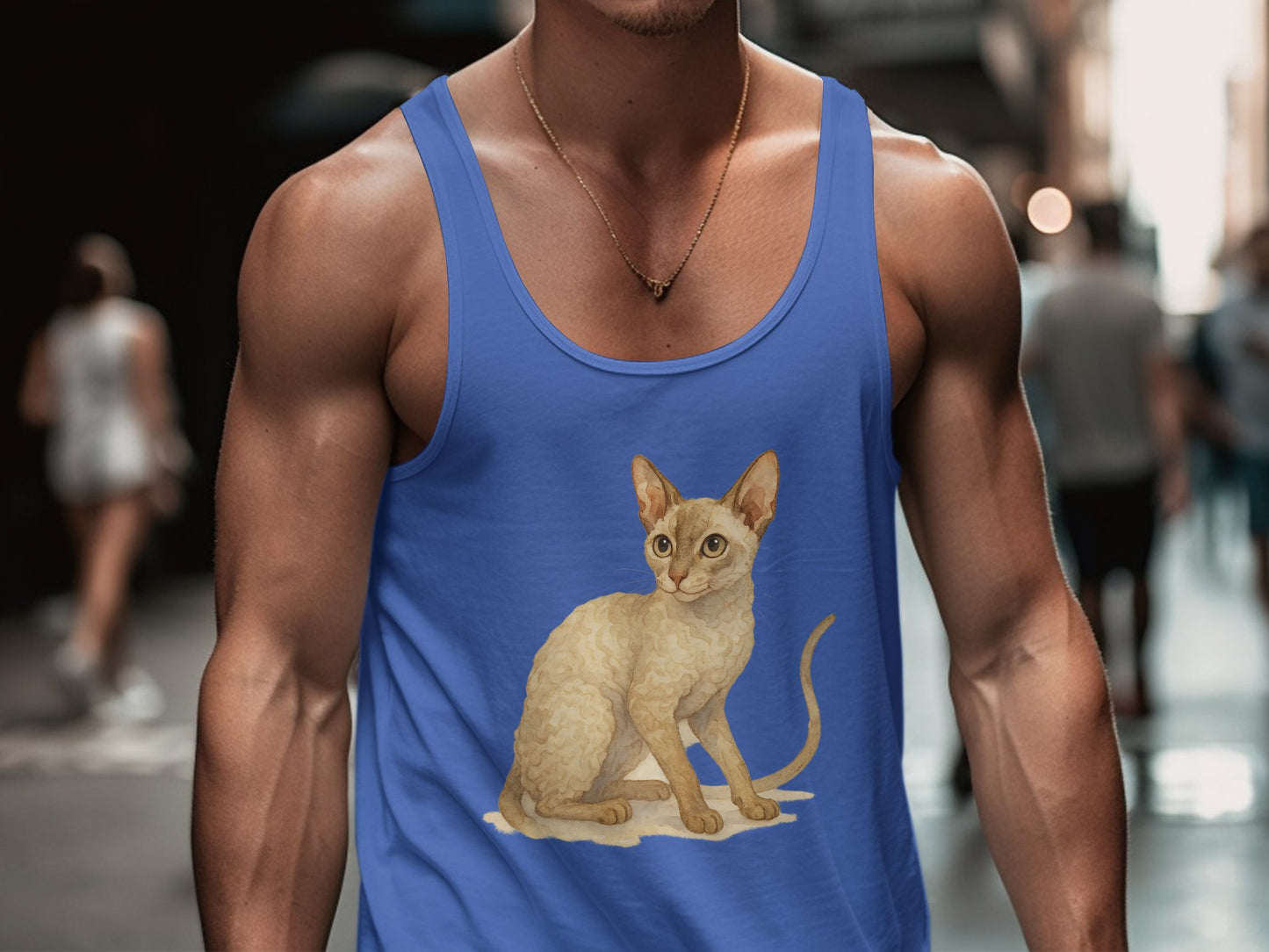 Blue Tank Top with Artistic Cat Design product type