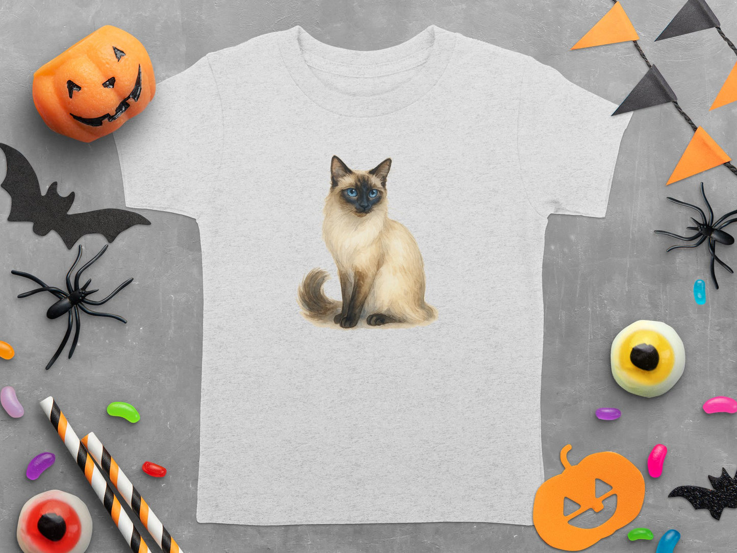 Cute Halloween Siamese Cat Kids T-Shirt Festive Product Type