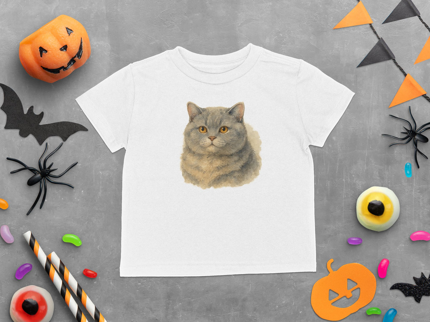 Adorable Gray Cat Design Kids Halloween Shirt product