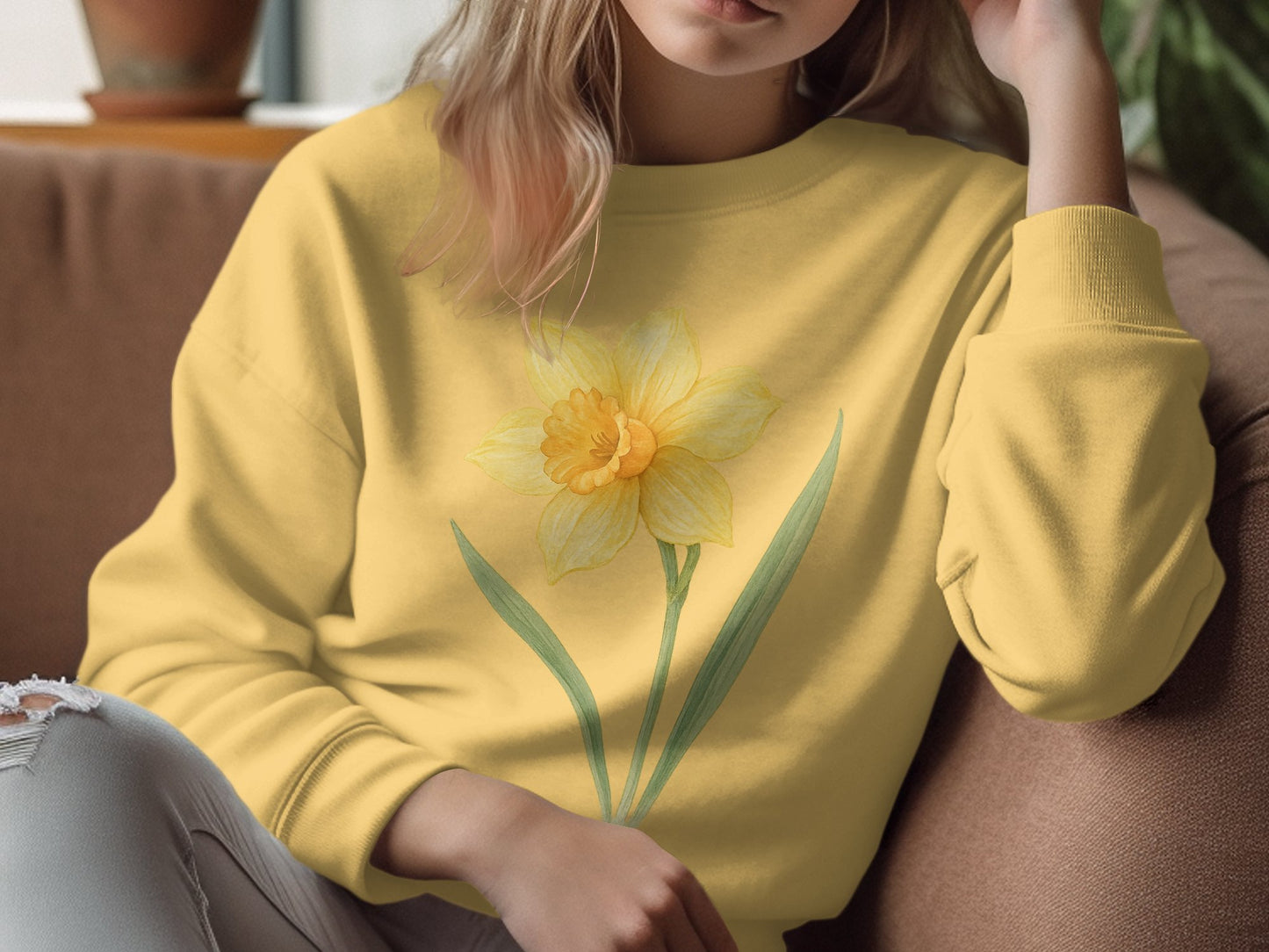 Elegant Yellow Floral Design Cozy Sweatshirt Product
