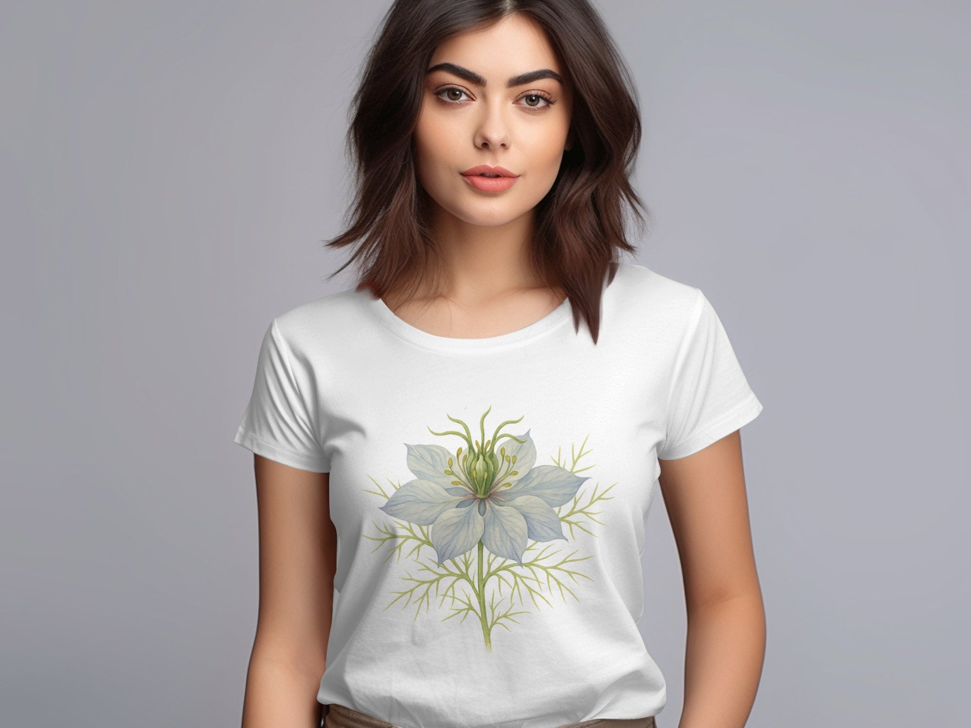 Elegant Floral Design on White T-Shirt product type
