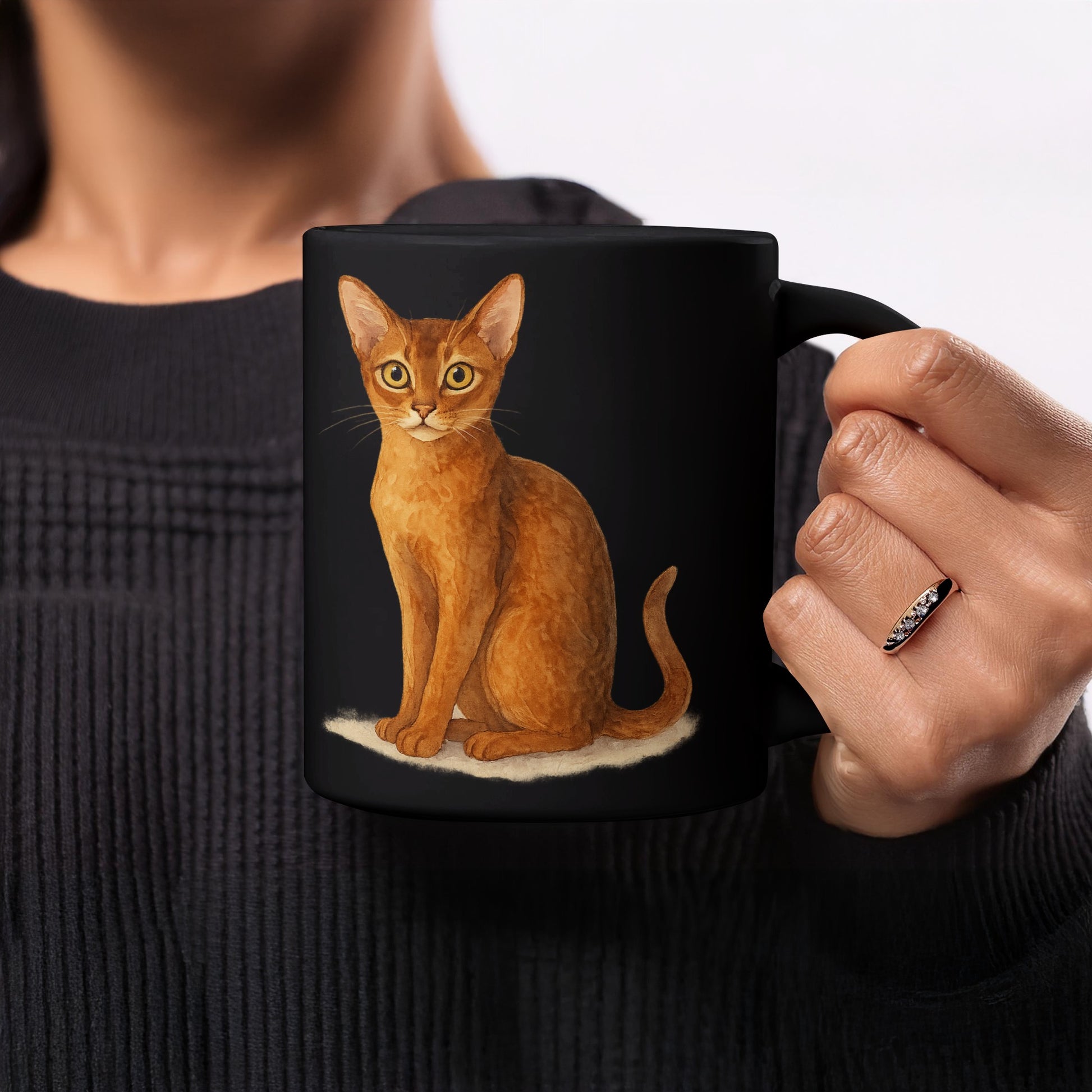 Realistic Cat Illustration on Black Mug product type