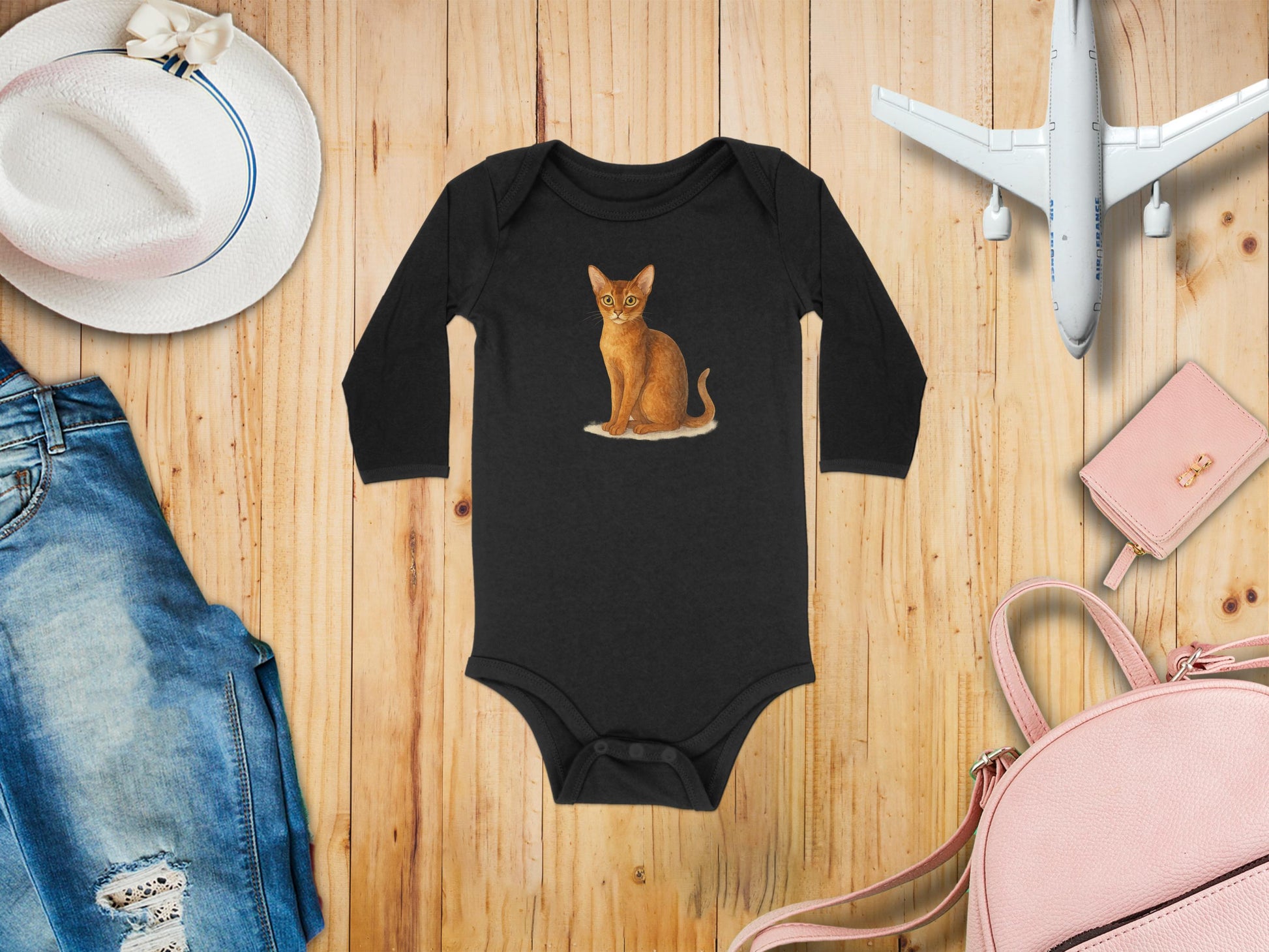 Cute Kitten Printed Black Baby Onesie product type