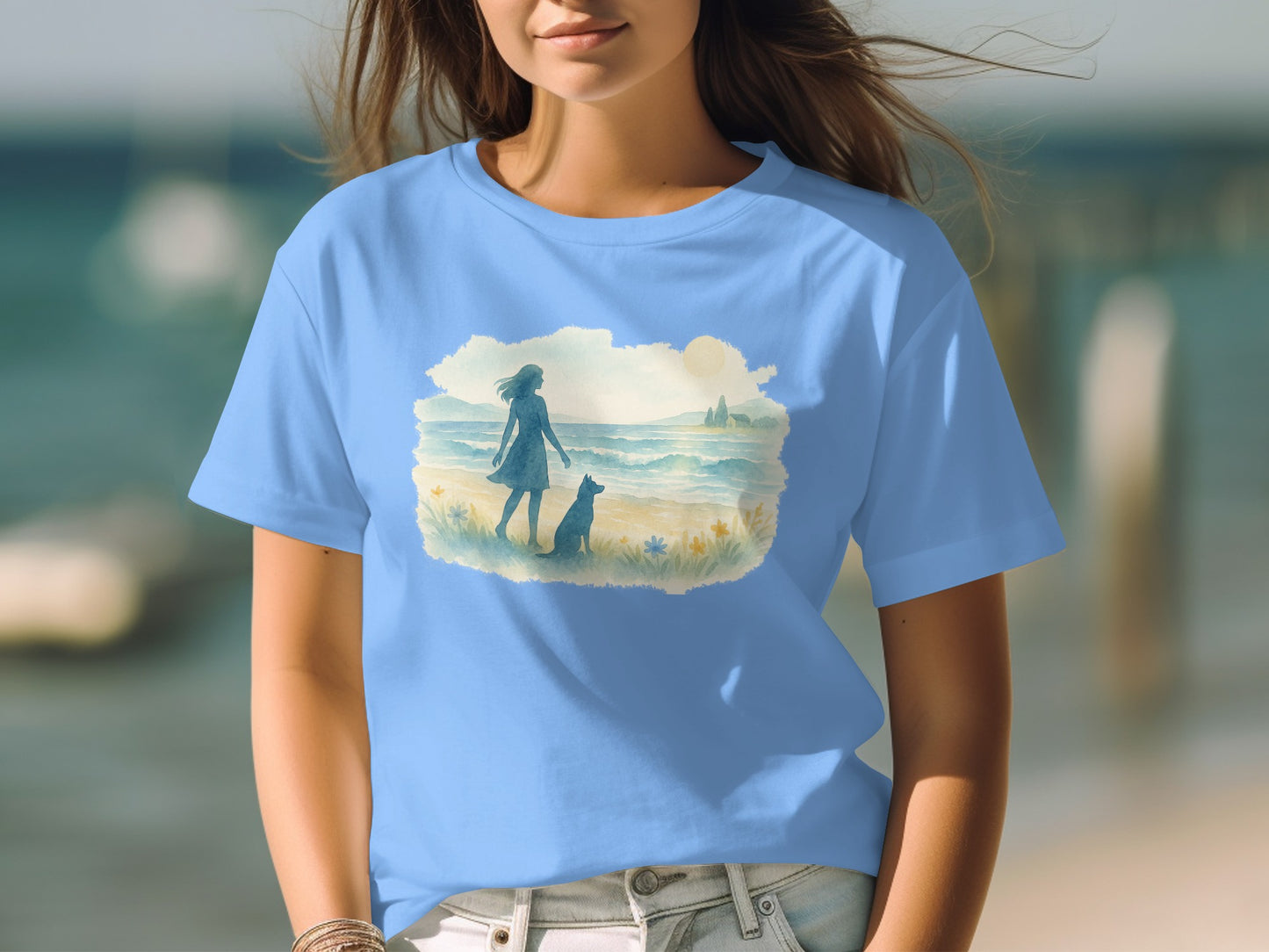 Scenic Beach Walk with Dog Graphic T-Shirt product