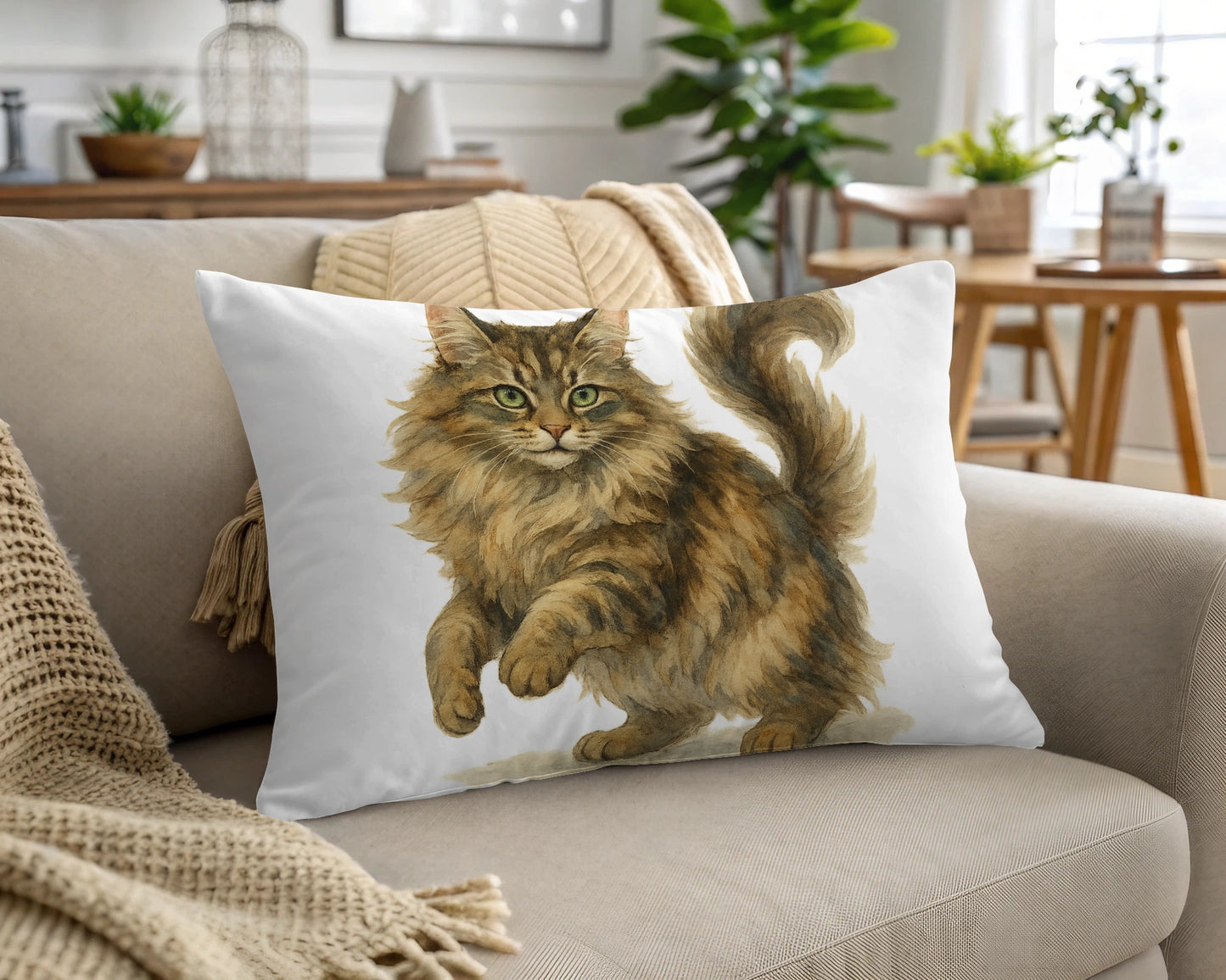 Fluffy Cat Art Decorative Throw Pillow product