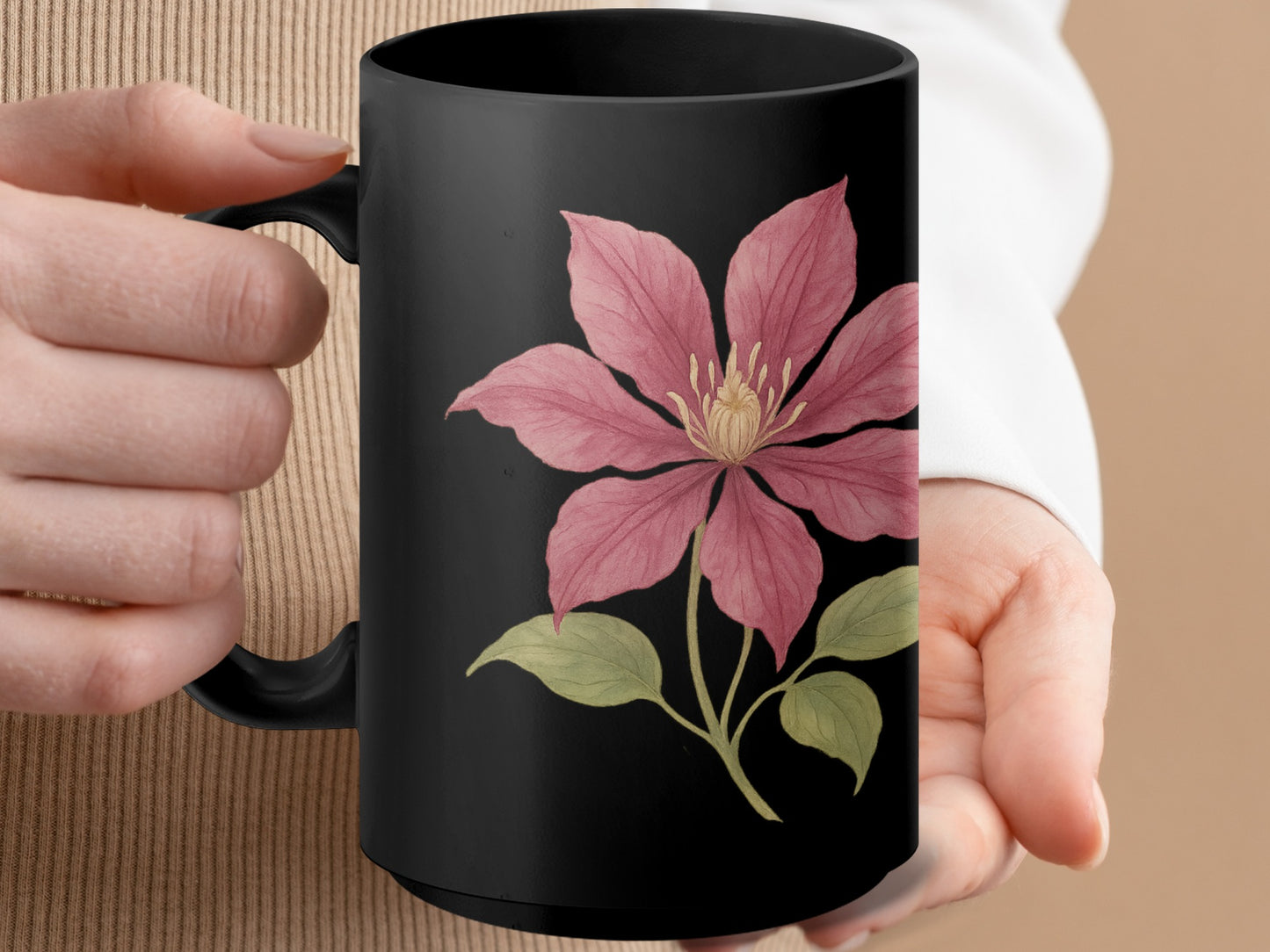 Beautiful Large Pink Flower Art Black Mug product