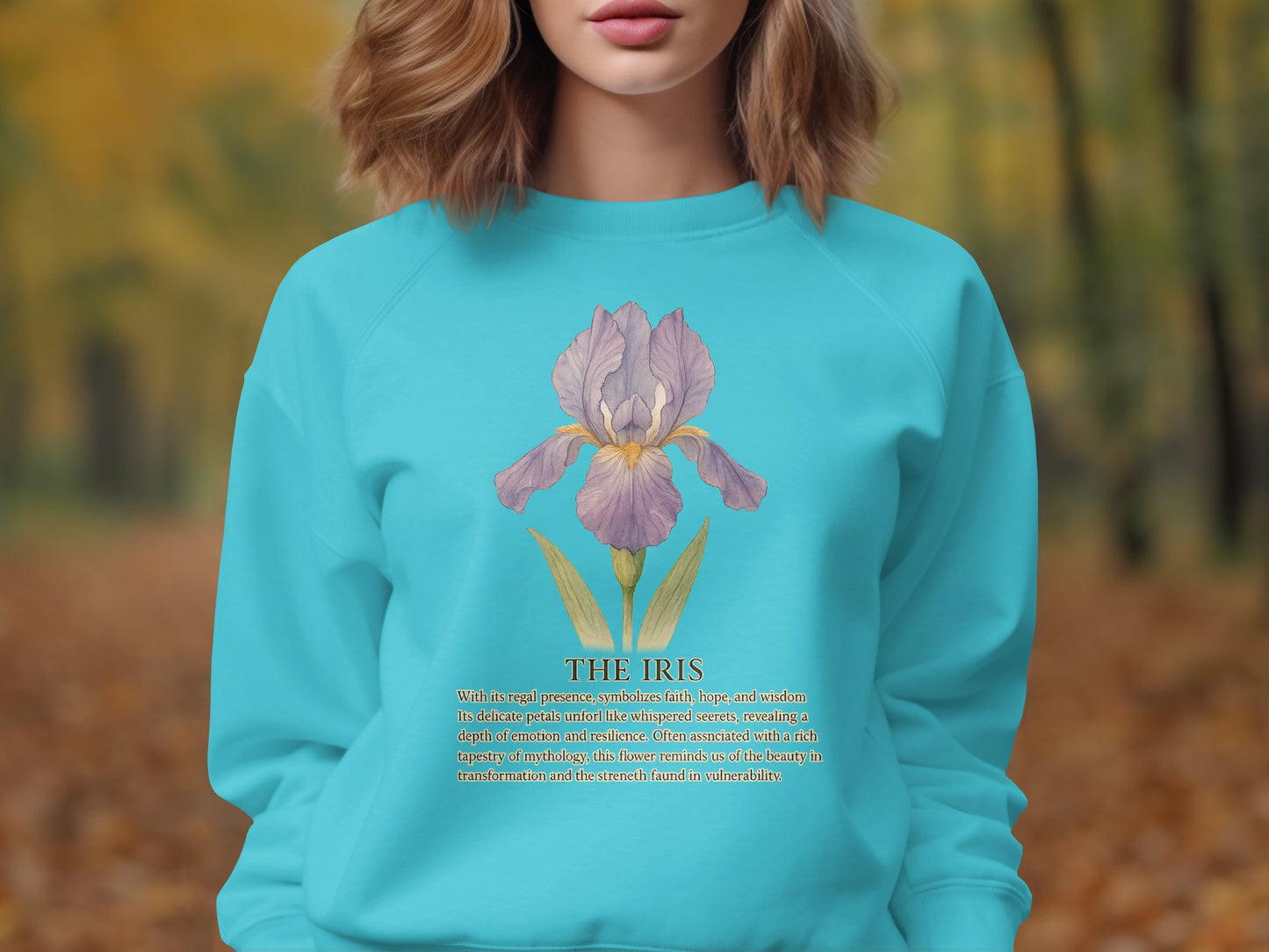 Floral Themed Text Print Turquoise Sweatshirt product