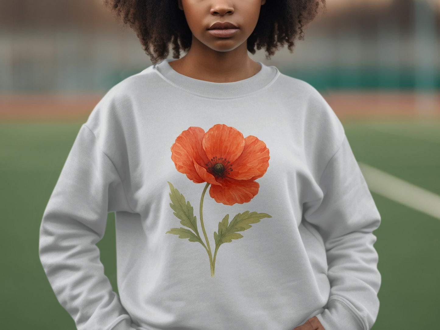 Orange Flower Artwork on White Sweatshirt product