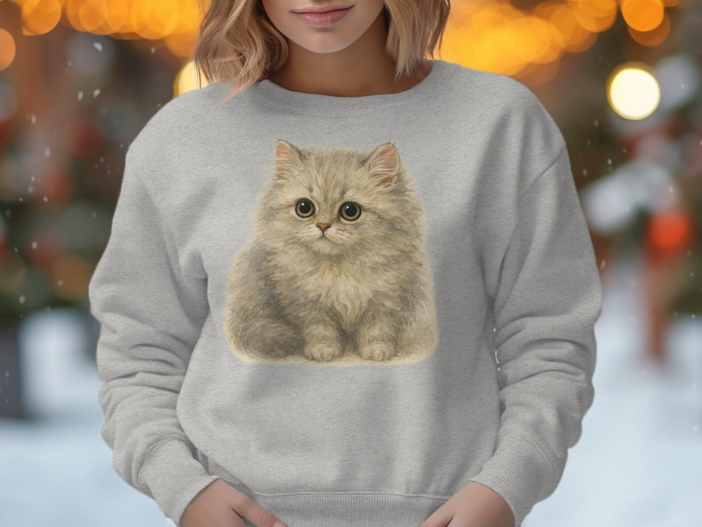 Cute Fluffy Kitten Print Cozy Sweatshirt for Cat Lovers product