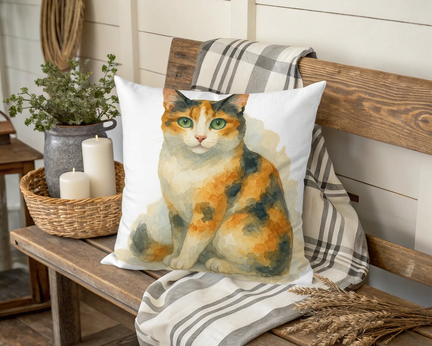 Calico Cat Illustration Decorative Cushion product