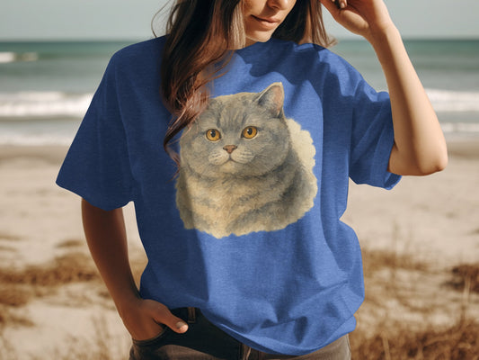 Cute Cat Illustration on Blue T-Shirt product type