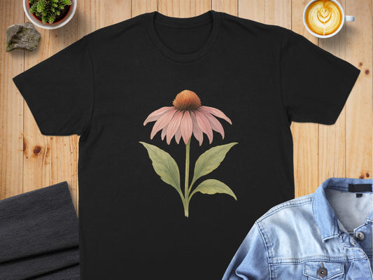 Vintage Pink Flower Illustration Black Shirt product