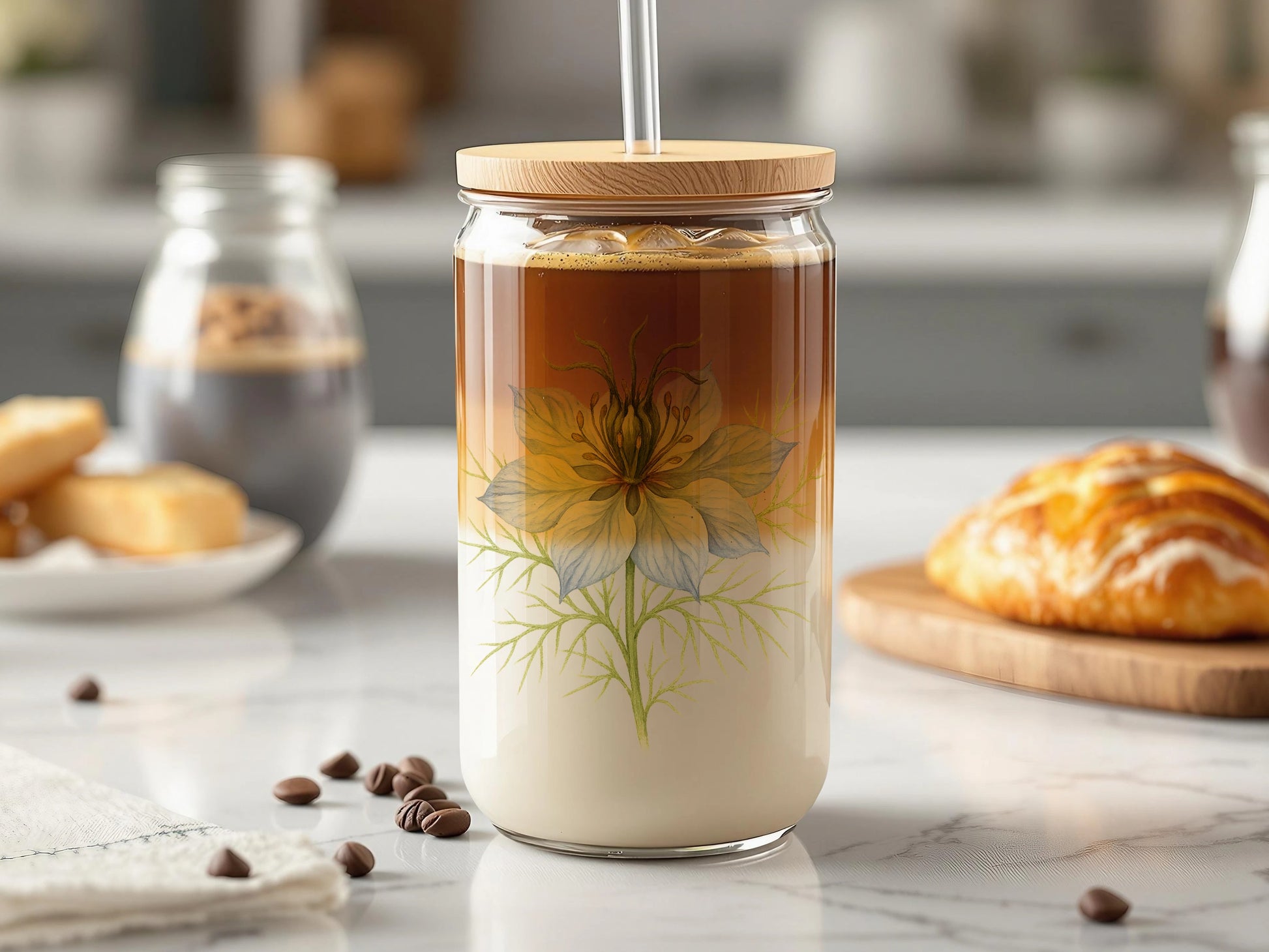 Floral Design Gradient Iced Coffee Glass Tumbler product type