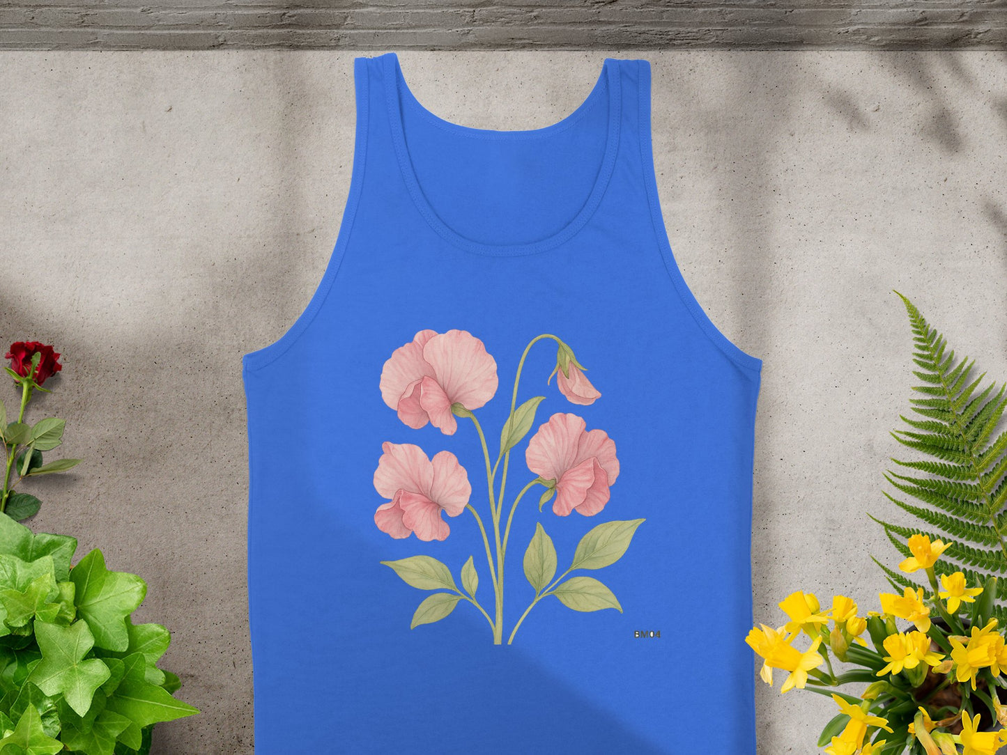 Blue Tank Top with Pink Floral Design product type