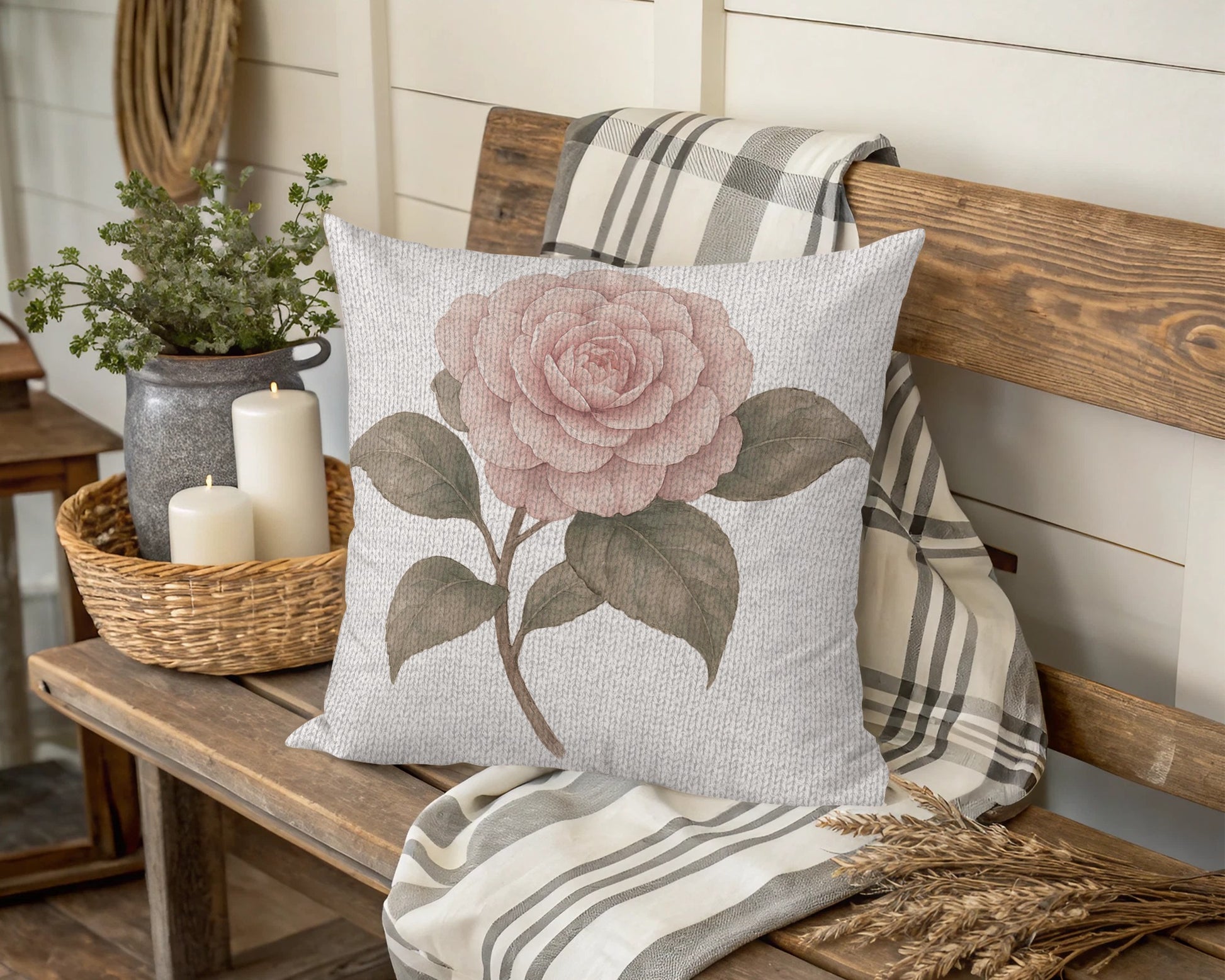 Decorative Pillow with Large Pink Rose Design product type