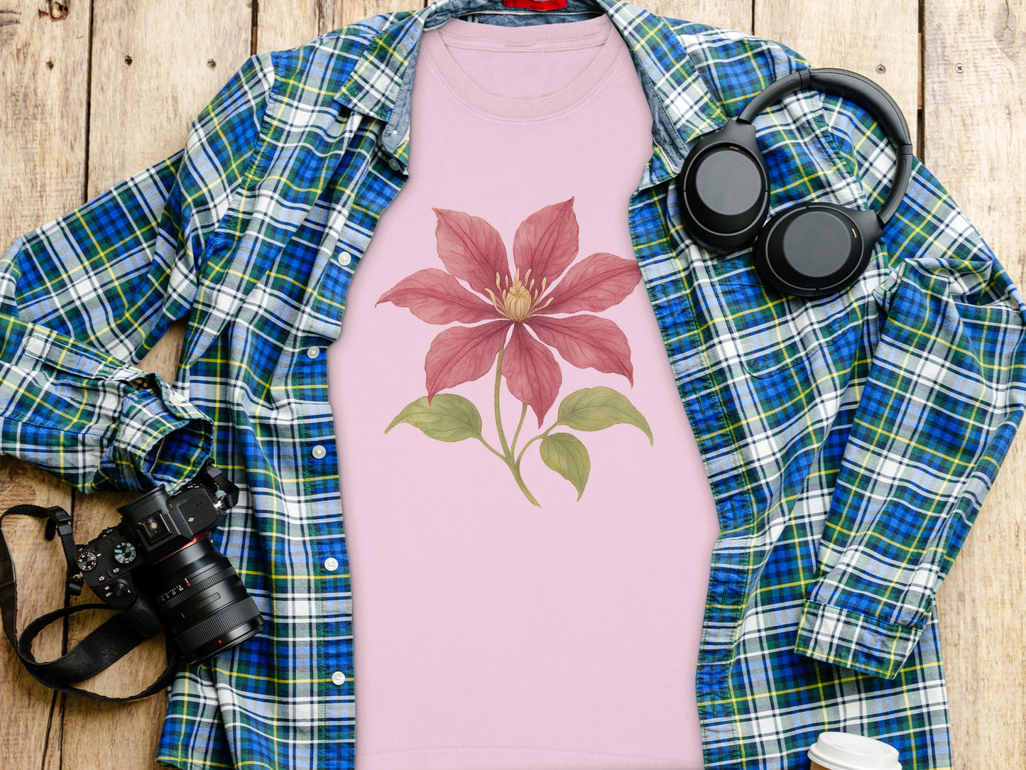 Floral Pink Shirt with Red Clematis Design product type