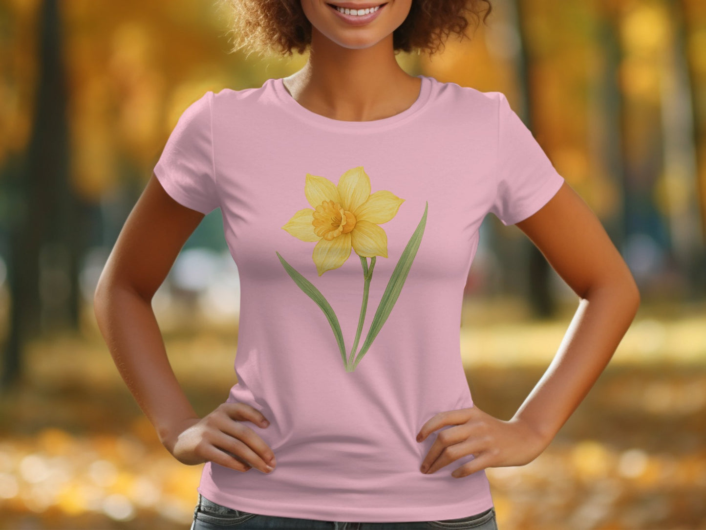 Beautiful Pink Shirt with Daffodil Print T-shirt Product Type