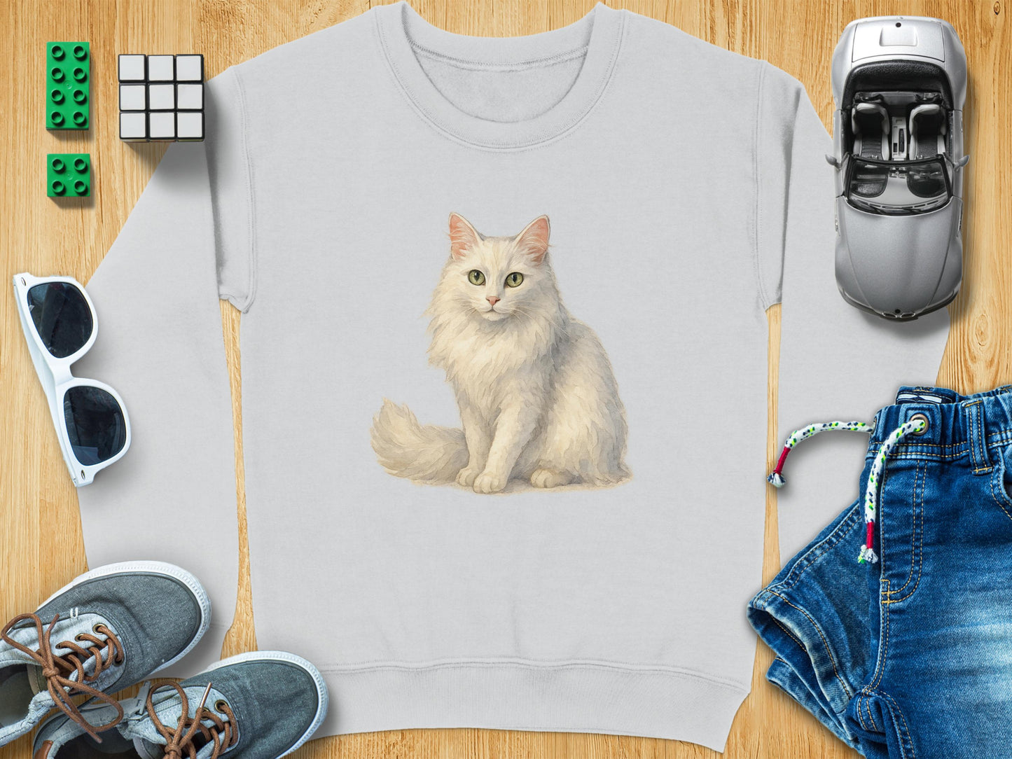 Cute Fluffy White Cat Print Casual Wear Sweatshirt product type