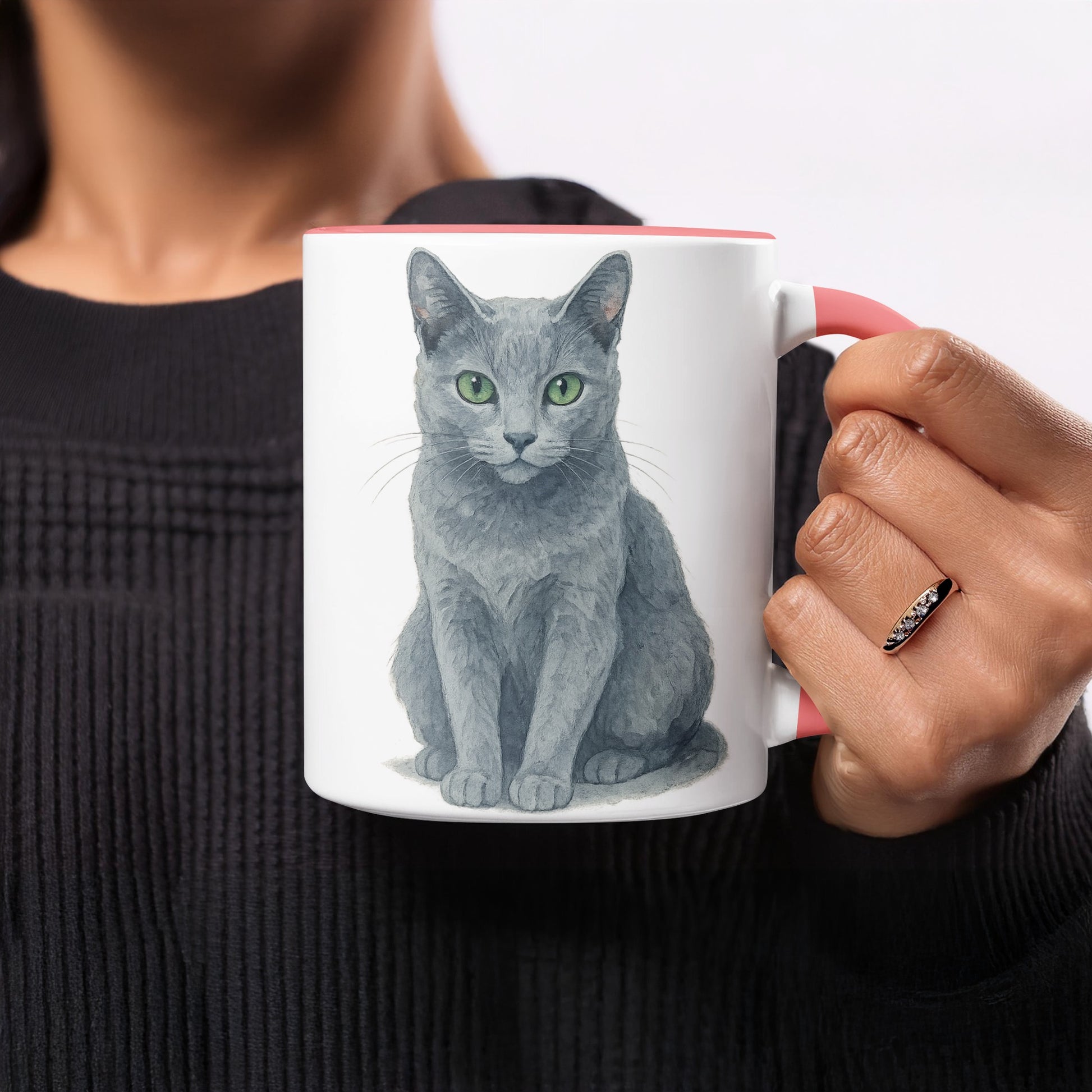Beautiful Gray Cat with Green Eyes Ceramic Mug product type