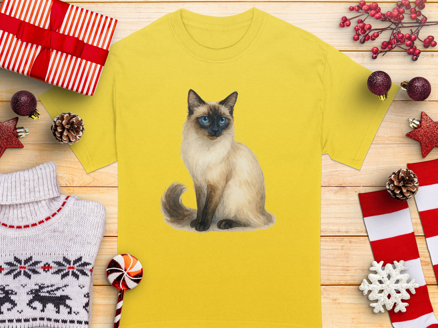 Cute Cat Graphic Design Yellow T-Shirt product