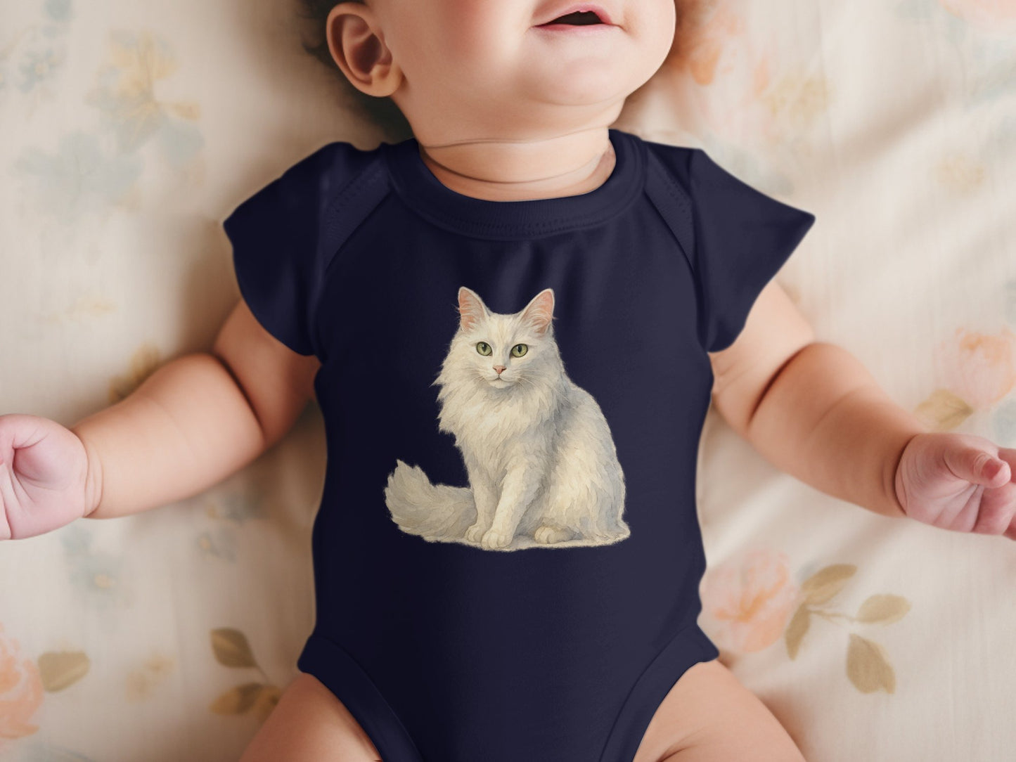 Adorable Baby Onesie with White Cat Print product type