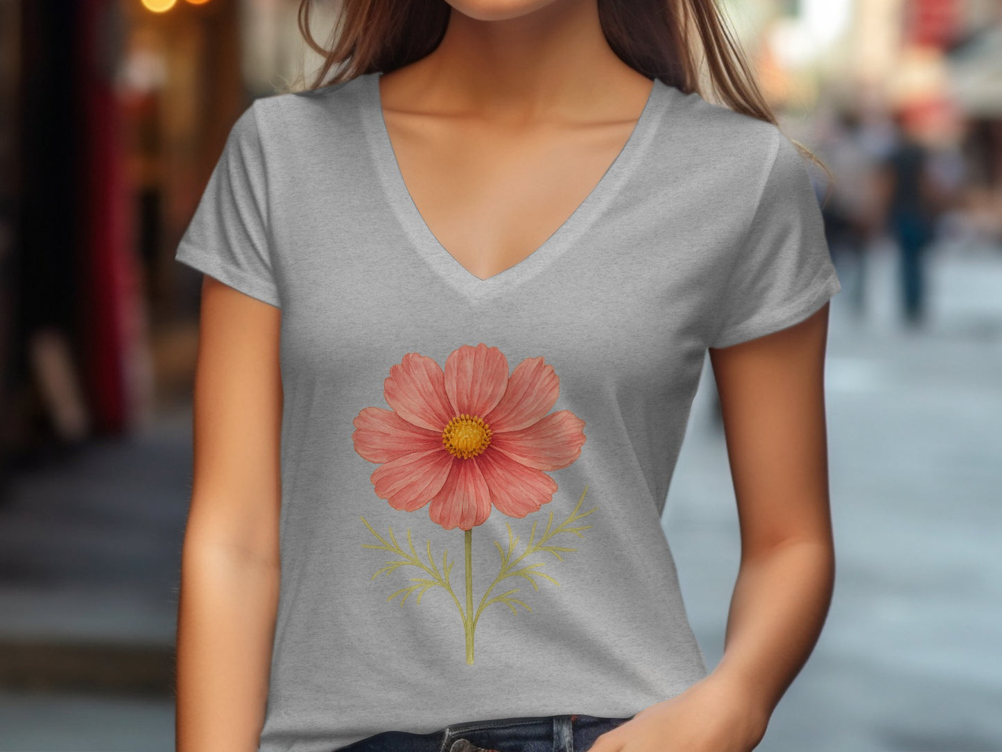 Vibrant Red Daisy Blossom Print on Women's T-shirt product