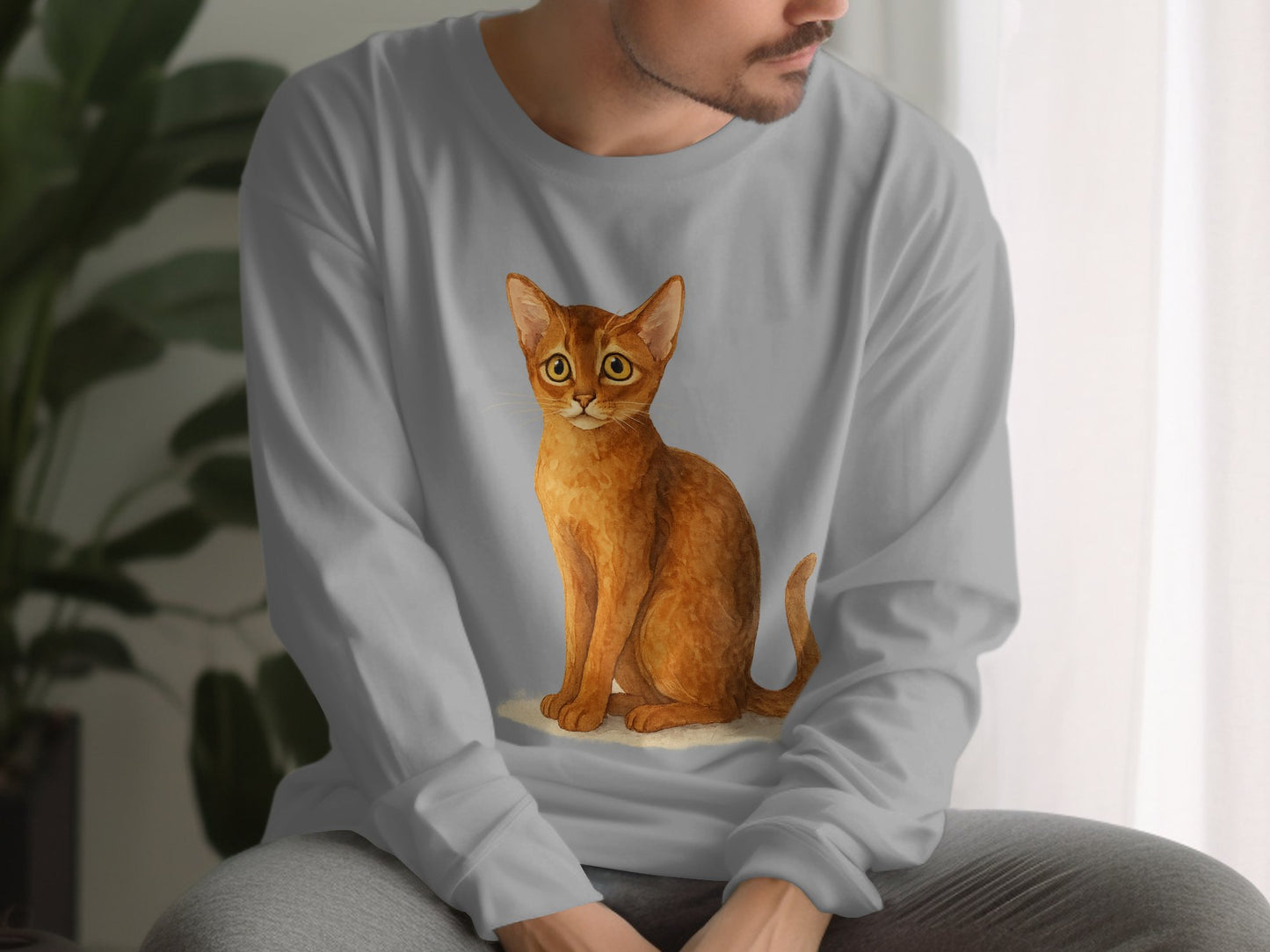 Adorable Orange Cat Printed Graphic Long-Sleeve Shirt product type