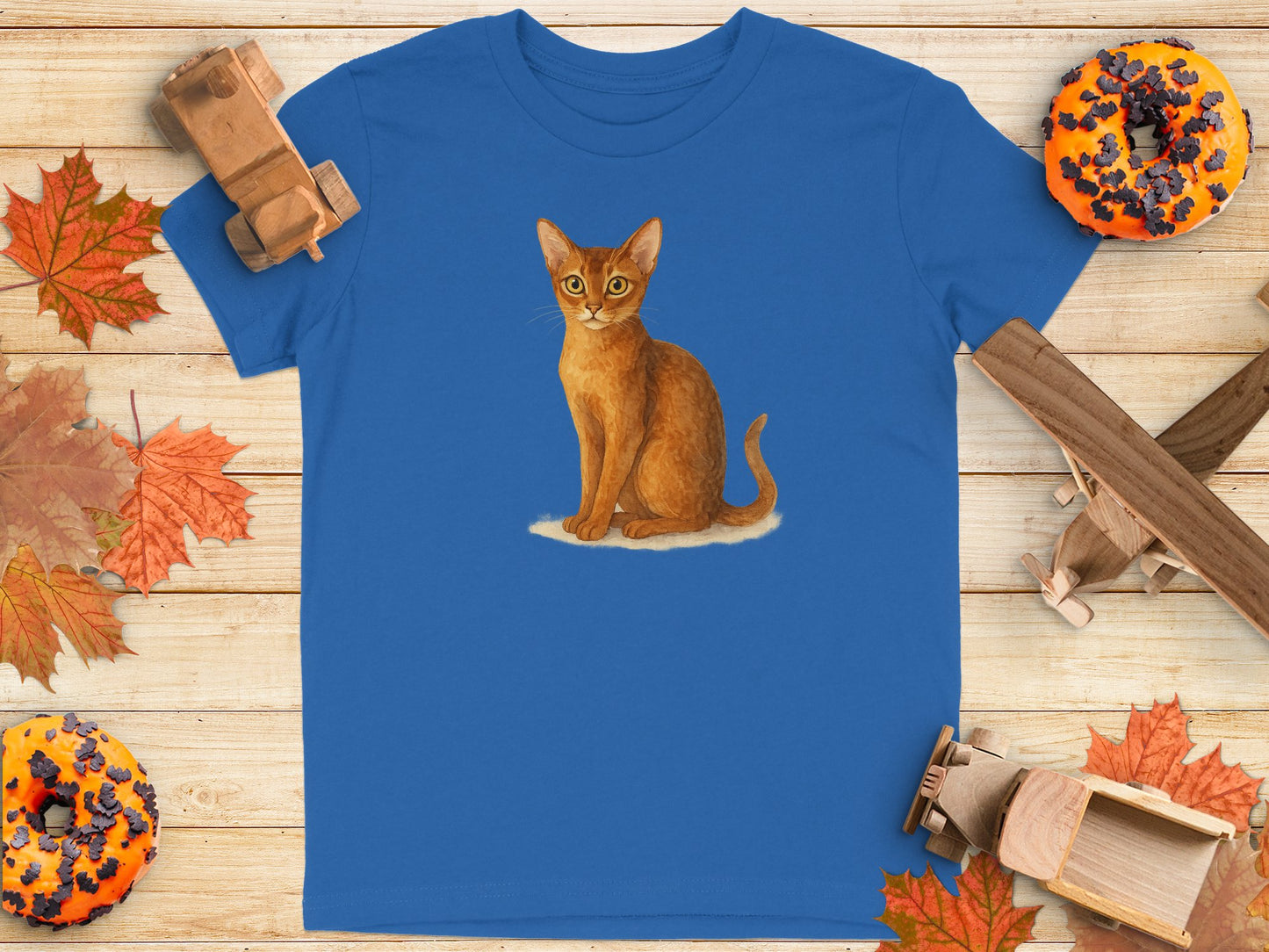 Cute Cat Illustration on Blue Tee Shirt product type