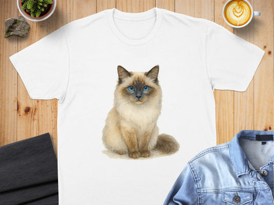 Adorable Ragdoll Cat Illustration on White Shirt product