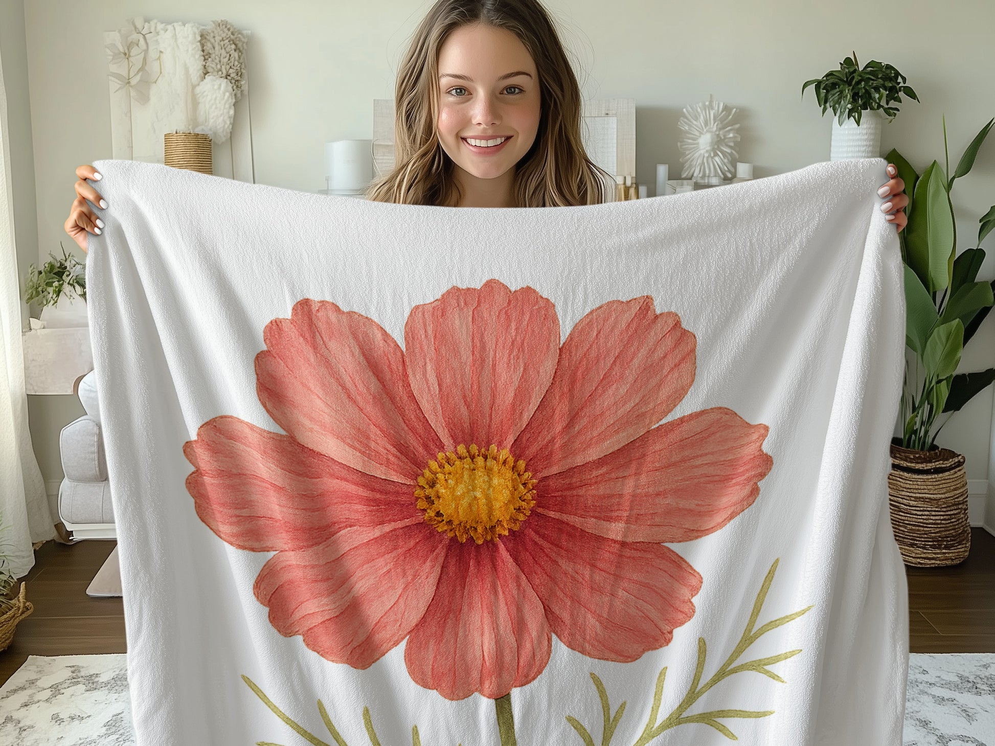 Large Floral Print Cozy Home Decor Blanket product