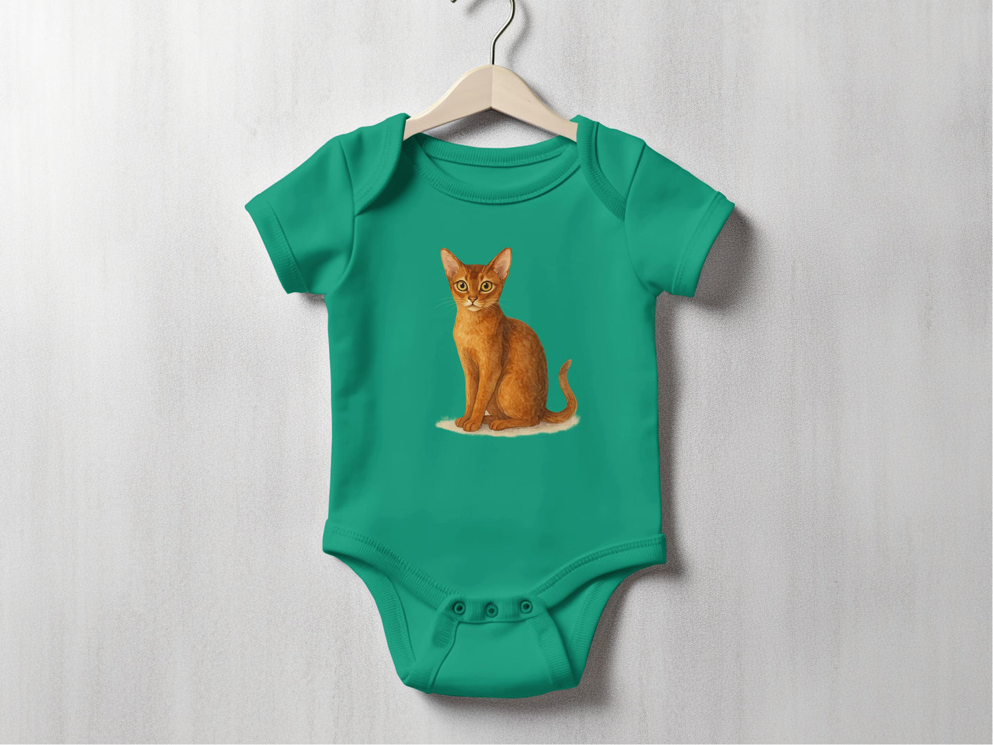 Adorable Red Cat Illustration Green Baby Onesie product