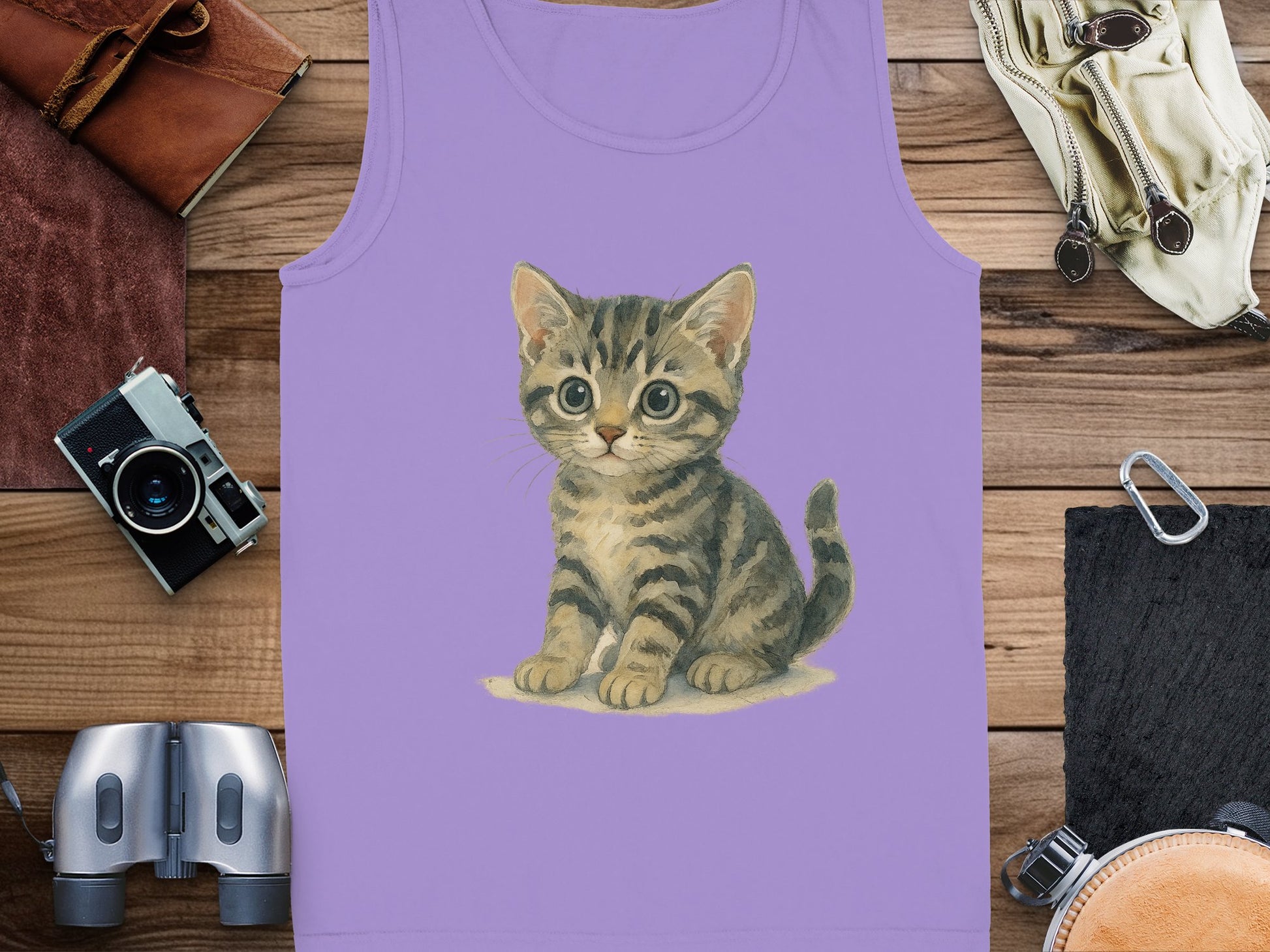 Adorable Kitten Graphic Design on Purple Tank Top product