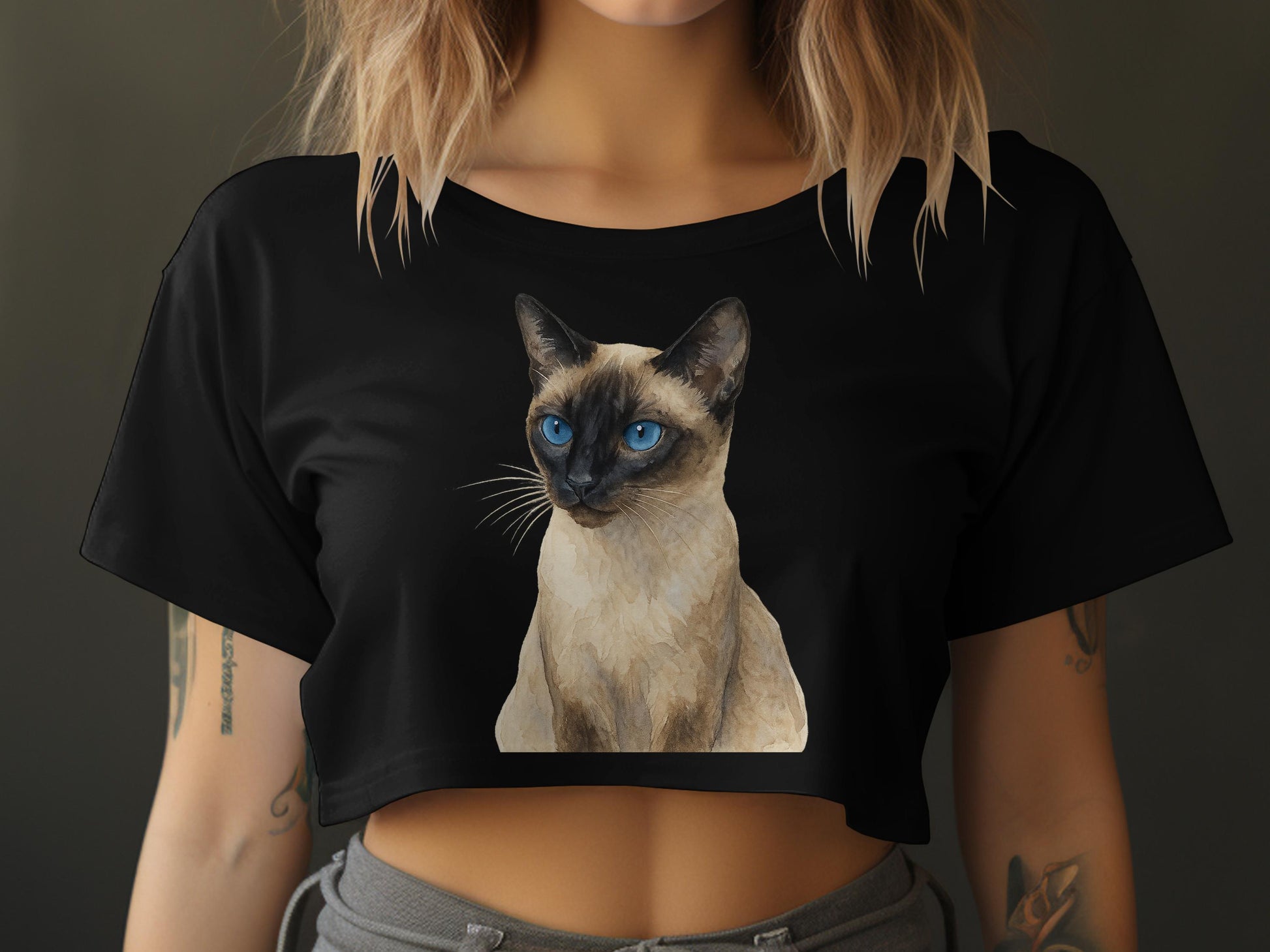 Trendy Cat Graphic Black Women's Cropped Tee product