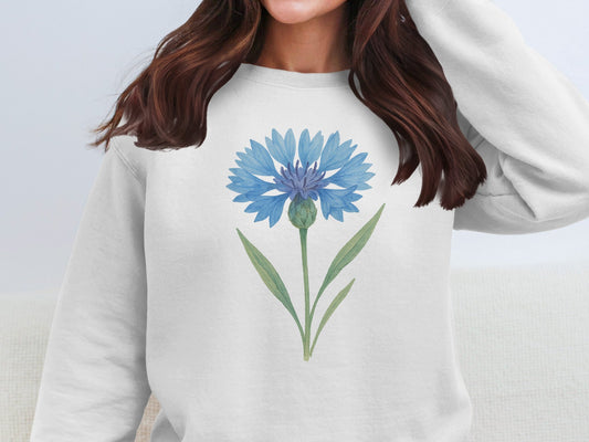 Elegant White Sweatshirt with Blue Flower product