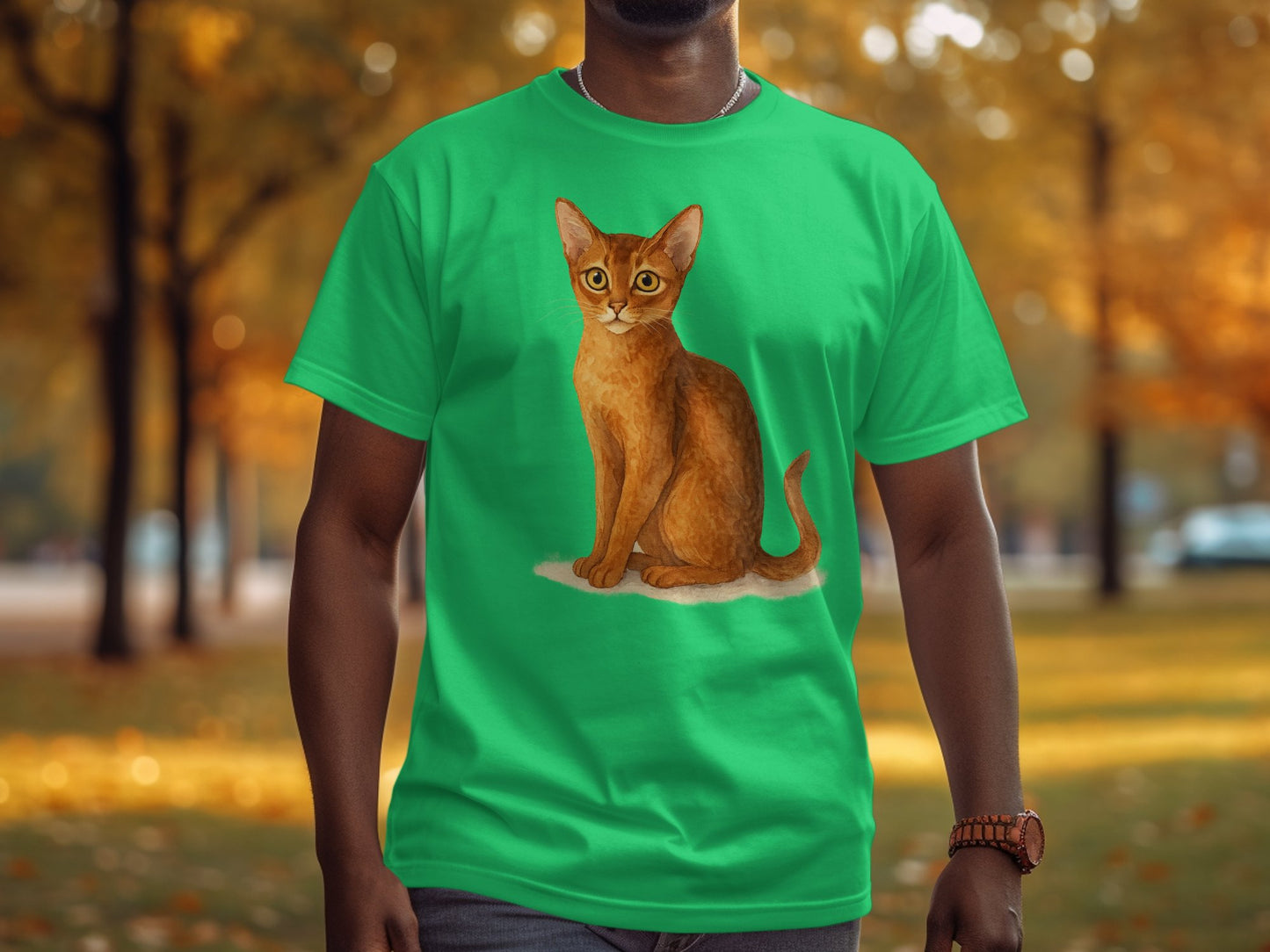 Adorable Cat Graphic on Vibrant Green T-shirt product type