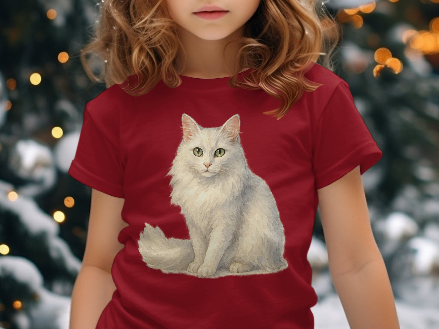Adorable White Cat Design Red T-Shirt for Kids product type