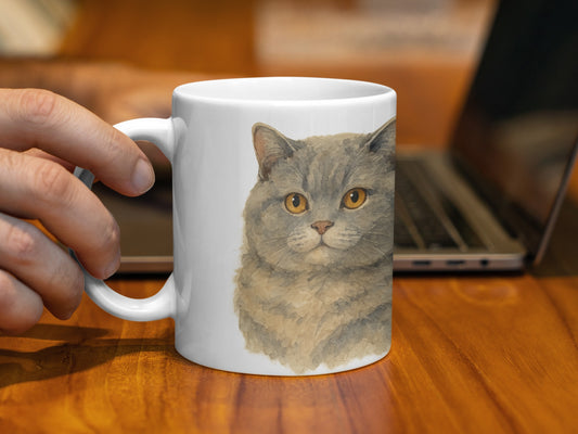 Adorable Gray Cat Art Print Ceramic Mug product
