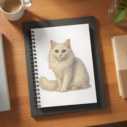 Handpainted White Cat Design Spiral Notebook product