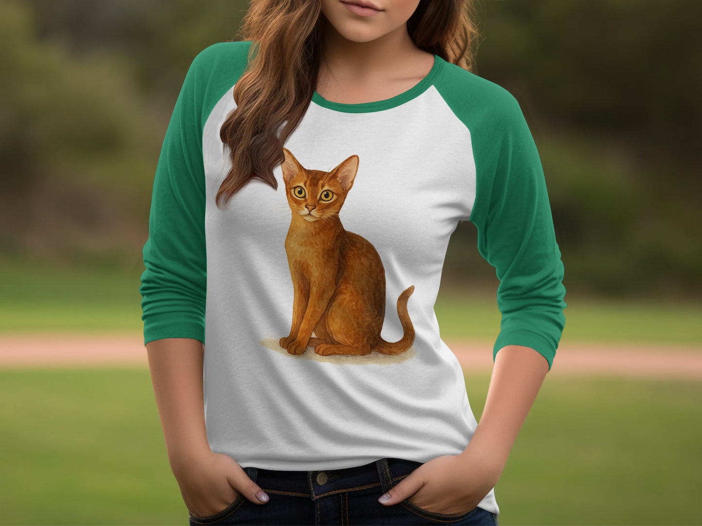 Green Sleeves Arabian Cat Print Baseball Tee product type