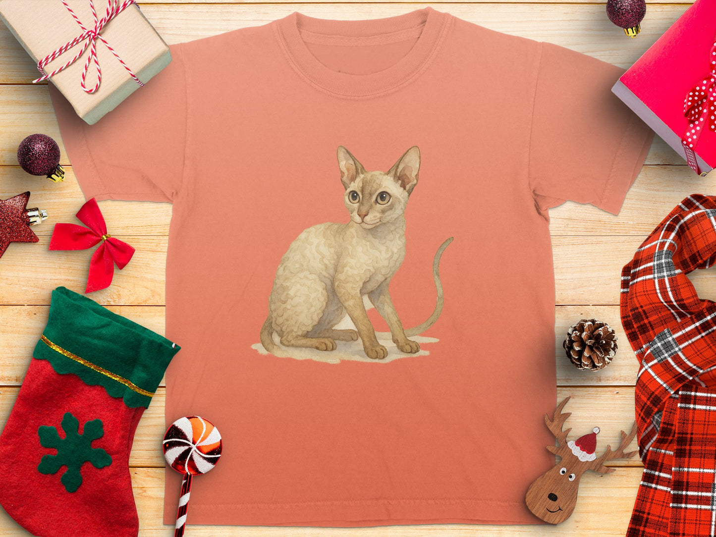 Cute Festive Holiday Cat Design on T-Shirt product