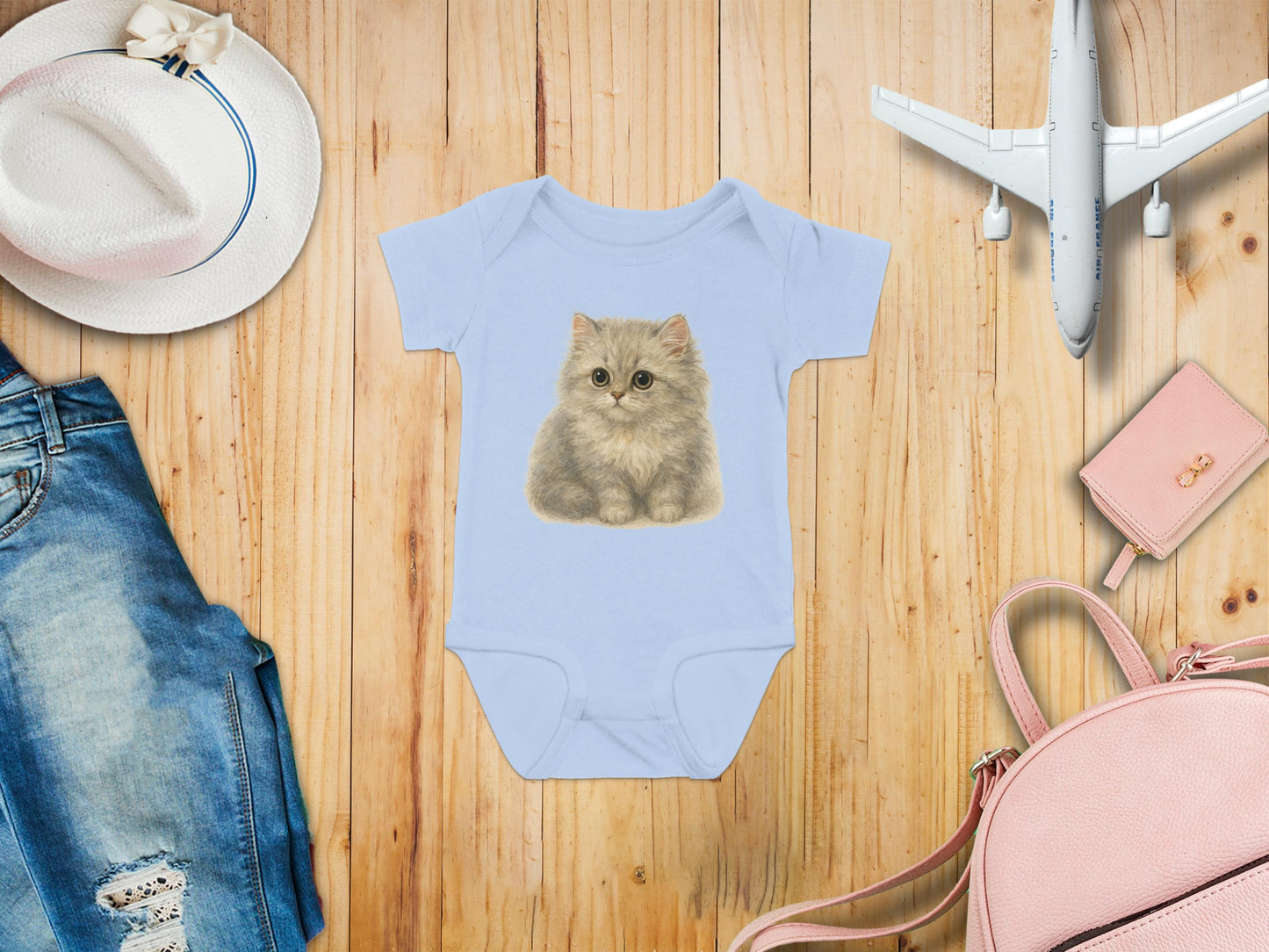 Cute Kitten Design Blue Infant One-Piece Garment Product Type