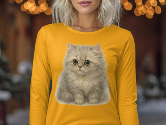 Cute Fluffy Kitten Print Long Sleeve Top Women's product