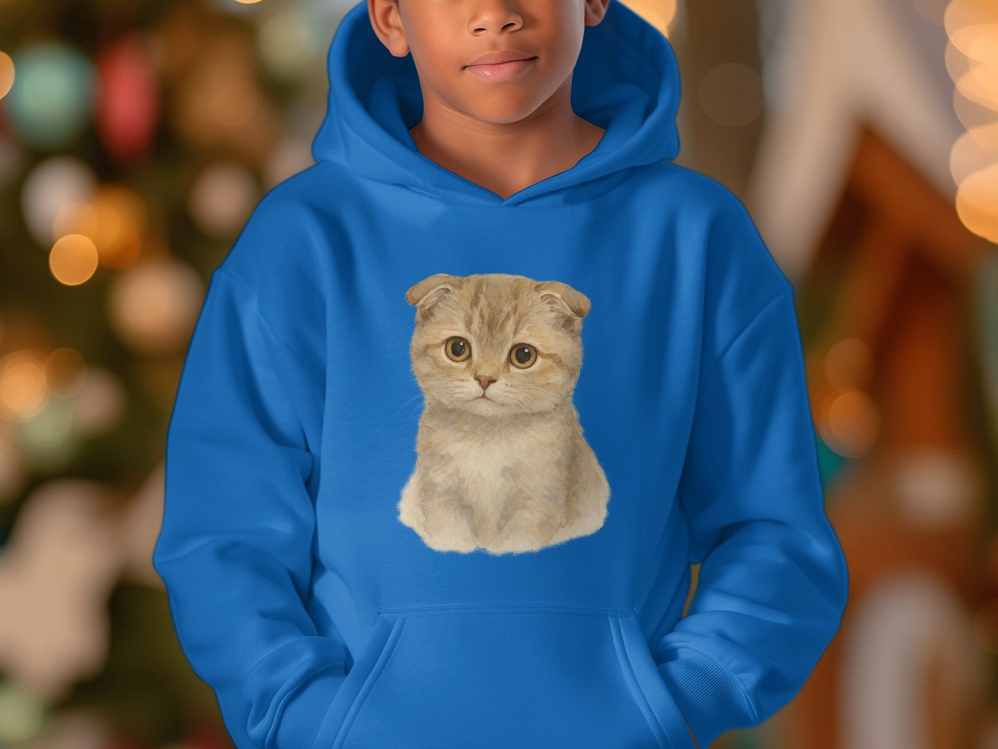 Cute Gray Kitten Print on Blue Hoodie product