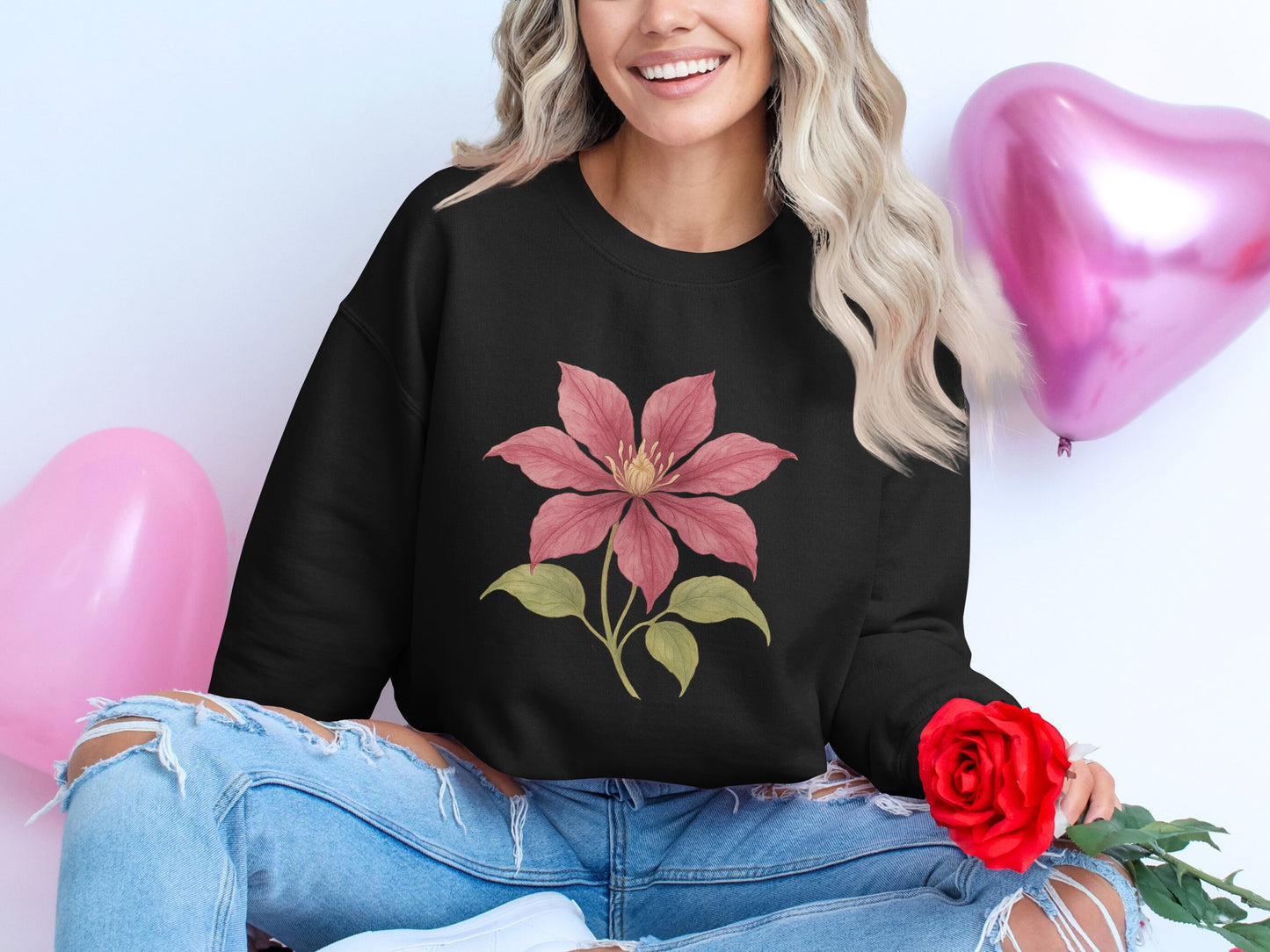 Elegant floral design black sweatshirt product type