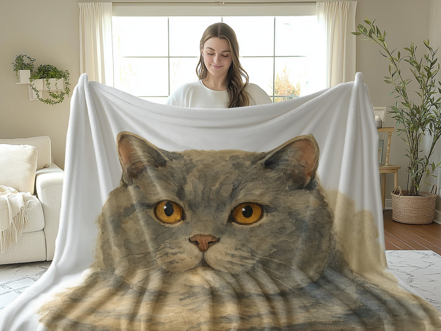 Cozy Blanket Featuring Realistic Cat Face Design product type