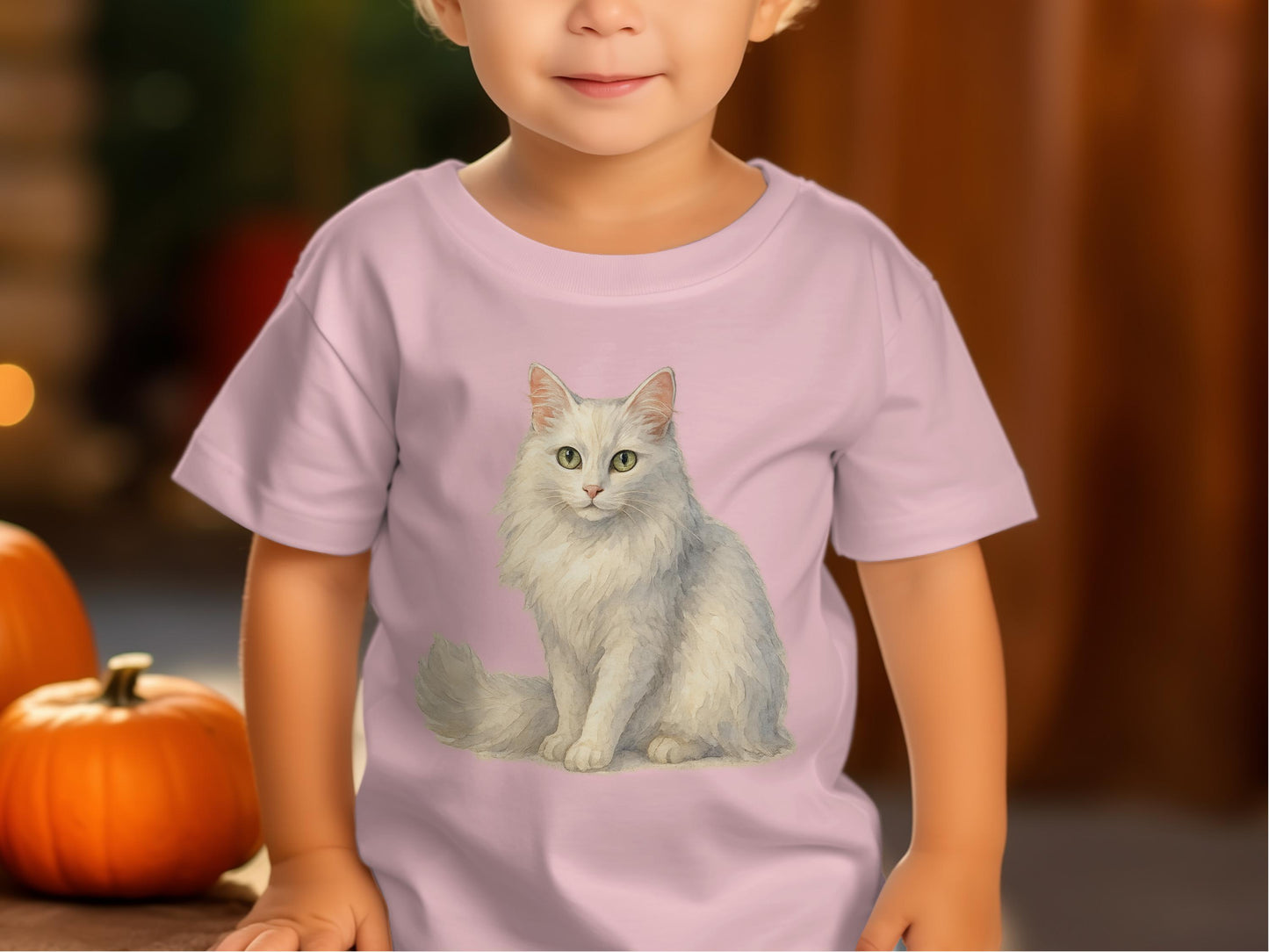 Adorable White Cat Printed on Cute Kids T-Shirt product type